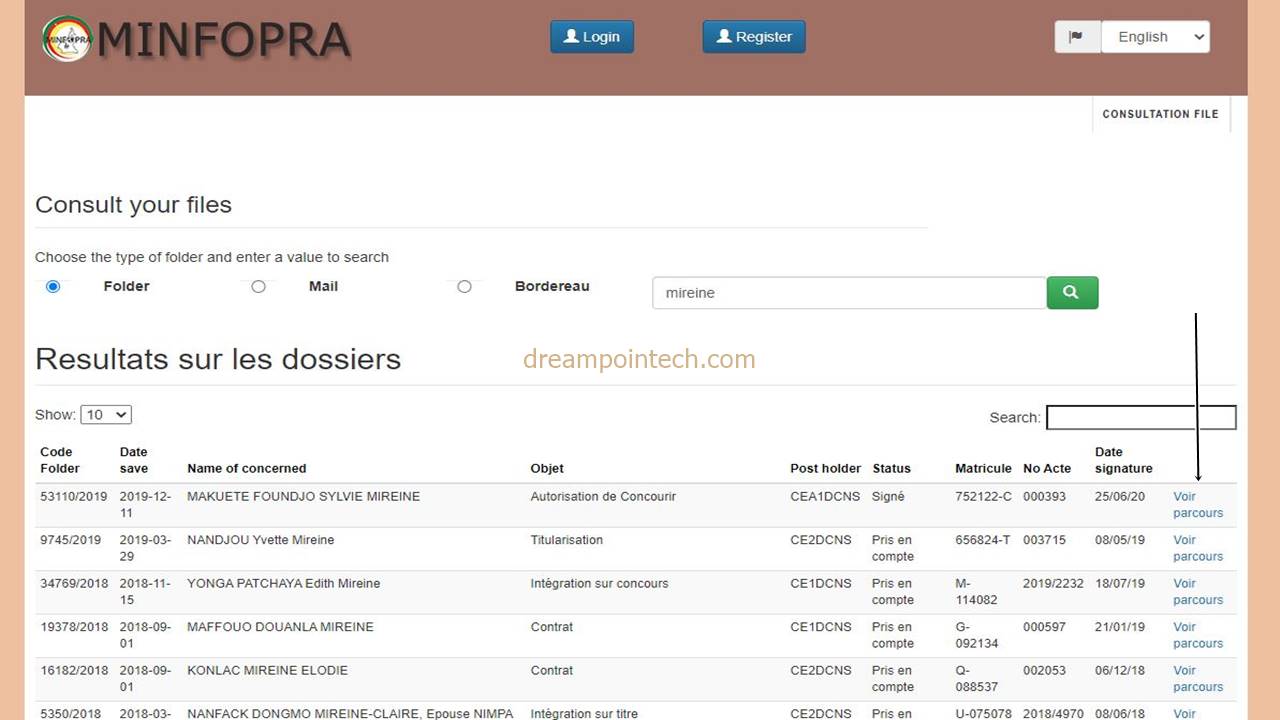 Click on ‘Voir Parcours’ Click on ‘Voir Parcours’