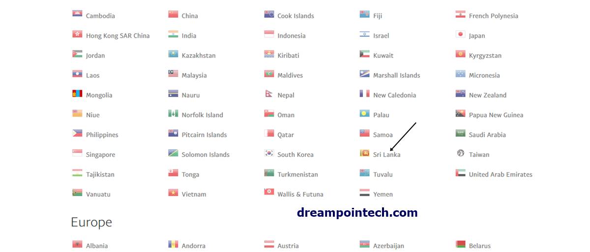 Sri Lanka from list of available countries supported by PayPal
